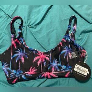 Moana Bikini Lost Palm Print Swim Top - Black and Pink